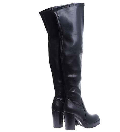 Wysokie czarne kozaki na obcasie i platformie /G4-3 15291 T739/