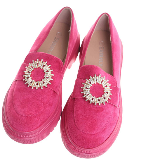 Fuksjowe półbuty loafersy damskie na platformie /i4-2 18622 W147/