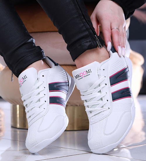 Białe sznurowane damskie buty sportowe /D4-3 14002 S242/