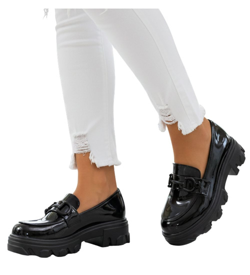 Czarne półbuty mokasyny na platformie /F10-3 12671 T695/