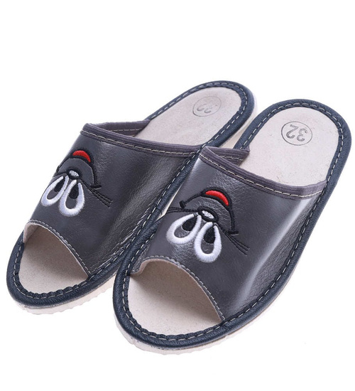 Skórzane dziecięce wsuwane klapki Szare /G9-1 8207 S182/