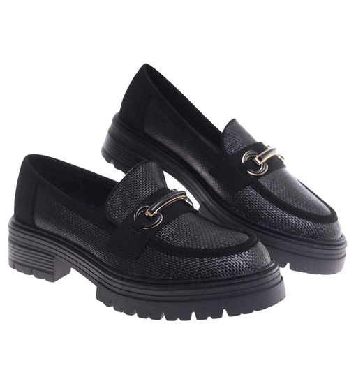 Czarne półbuty loafersy damskie na platformie /L2-1 18620 W142/