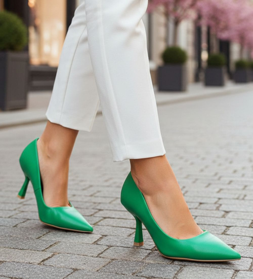 Zielone czółenka damskie szpilki /G3-3 16078 T039/