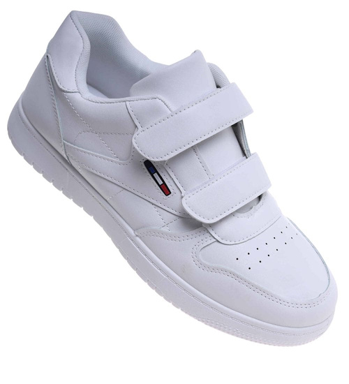 Wygodne białe trampki męskie na rzepy /F3-2 18139 T381/