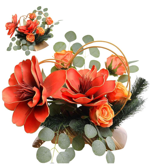 Duży stroik Pomarańczowe kwiaty KOMP144 M700