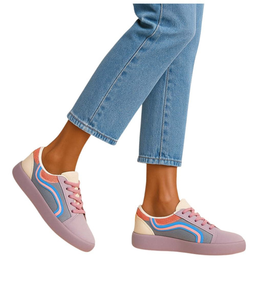 Wiązane trampki damskie na platformie Fioletowe /D4-1 17882 T489/