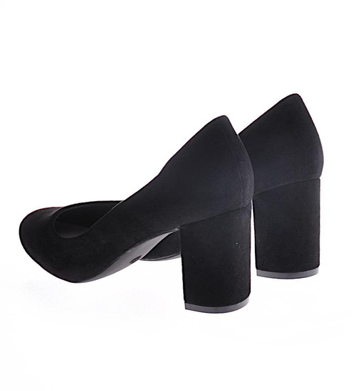Czarne zamszowe czółenka damskie na słupku /E7-2 12276 T298/