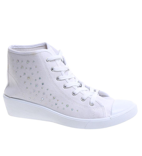 Białe trampki z cekinami na niskim koturnie 2 gat OST406