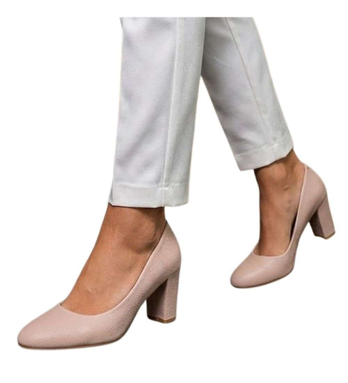 Beżowe czółenka na słupku /C5-3 h2 17748 G157/