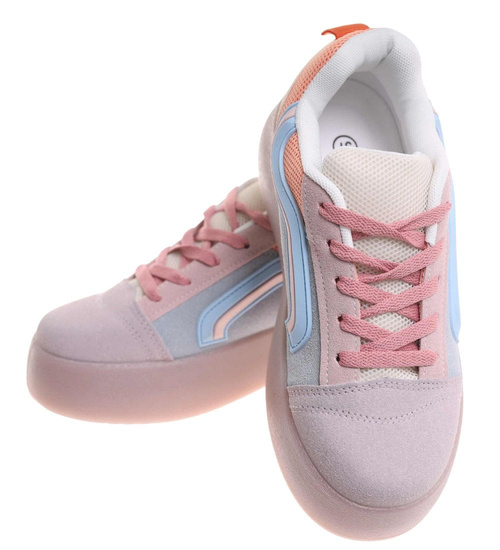 Wiązane trampki damskie na platformie Fioletowe /D4-1 17882 T489/