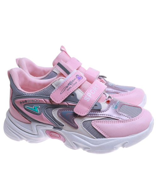 Szaro różowe dziewczęce buty sneakersy /A8-2 17621 T203/