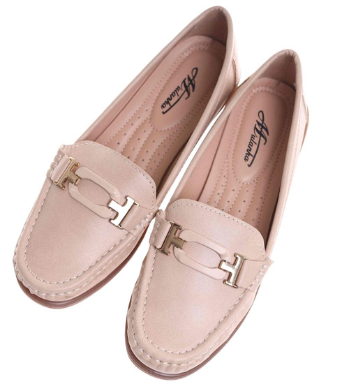 Beżowe czółenka na niskim koturnie /F8-2 18091 T287/