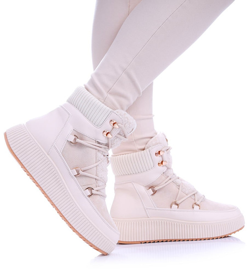 Damskie beżowe śniegowce na platformie /G6-1 17082 G386/