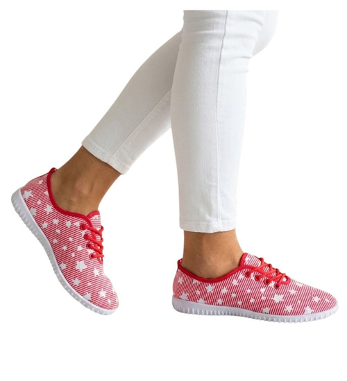 Wiązane czerwone tenisówki w gwiazdki /C6-1 11378 T099/