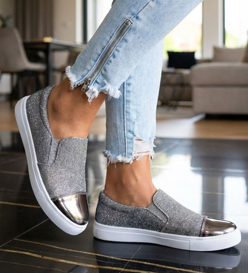 Wsuwane srebrne trampki damskie slip on /F3-2 15643 T180/