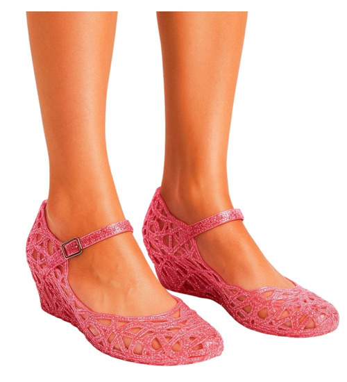 Wodoodporne sandały meliski na koturnie Różowe Kryte /H2 14565 T088/