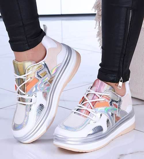 Beżowe damskie buty sportowe na platformie /C2-3 14724 T292/