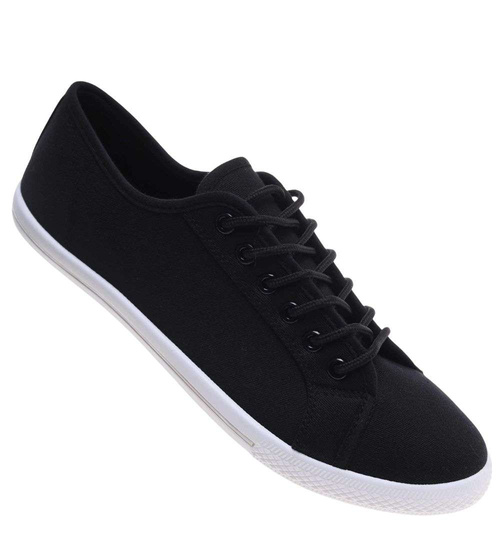 Sznurowane czarne trampki męskie z tkaniny /C1-2 18732 T280/