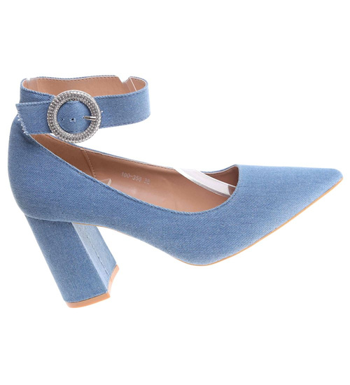 Niebieskie czółenka z paskiem na słupku /G5-3 17768 G158/