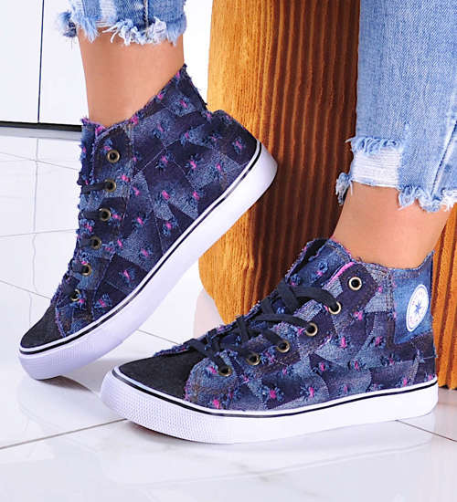 Wysokie damskie trampki z jeansu Granatowe /E5-2 6390 S098/