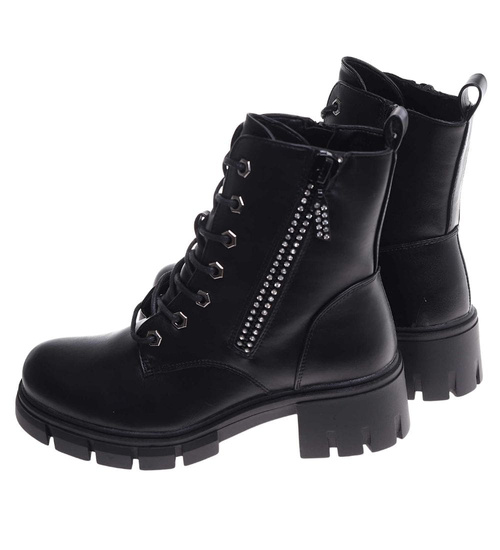 Botki trapery sznurowane z cyrkoniami /B4-3 18178 T434/