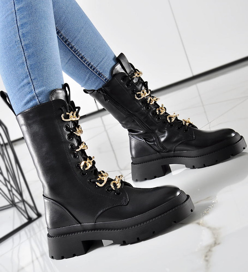 Damskie botki z eko skóry Czarne /F9-3 9565 S984/