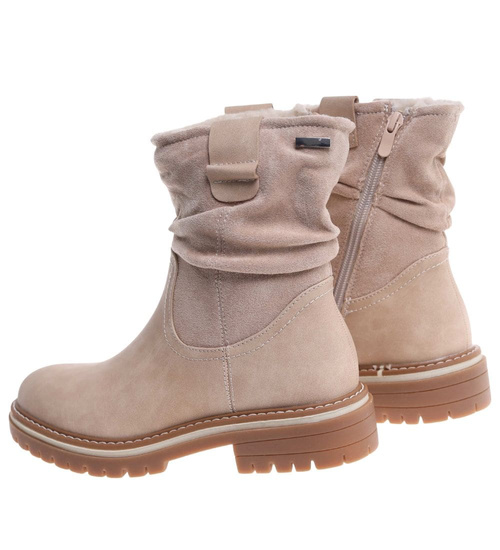 Zimowe botki saszki z ociepleniem Beżowe /B6-1 18546 G388/