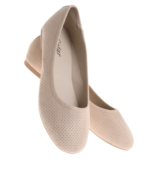 Beżowe ażurowe baleriny damskie /F9-3 17778 182/