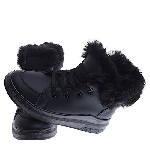 Ocieplane botki jak trampki czarne /A9-2 15027 S394/