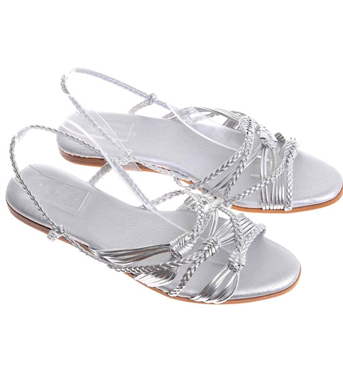 Sandały damskie Srebrne płaskie wsuwane /D2-2 17782 G084/