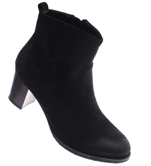 Klasyczne czarne botki damskie na obcasie /B4-2 18188 T399/