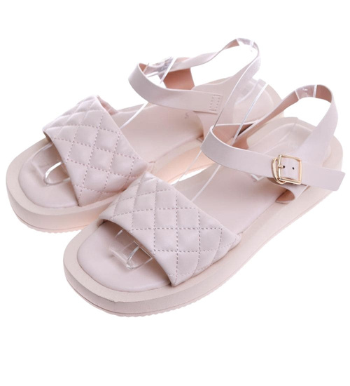 Beżowe sandały damskie na platformie /F4-3 17554 T130/