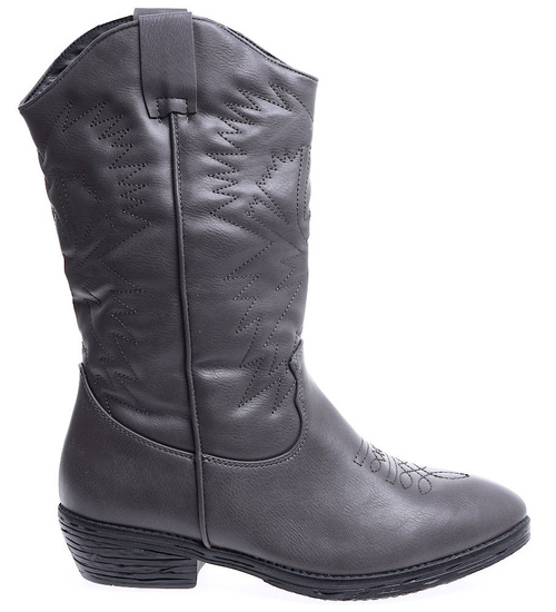 Damskie szare kowbojki ocieplane na niskim obcasie /B6-3 15314 S296/