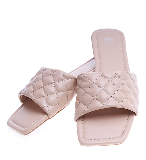 Płaskie Beżowe klapki damskie /G5-2 13705 T196/