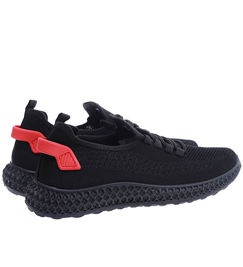 Lekkie ażurowe męskie buty sportowe Czarne /A5-3 15553 T383/