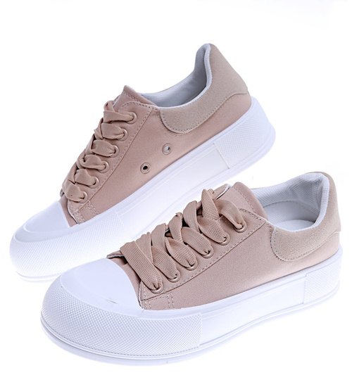 Damskie trampki sneakersy na platformie KHAKI /E8-3 14726 T214/