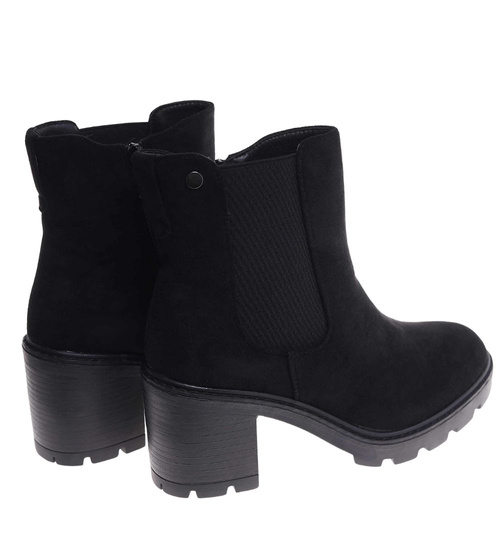 Czarne ocieplane botki na obcasie /A6-1 18173 T434/