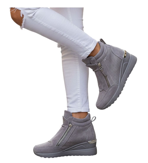 Szare sneakersy damskie na koturnie /B2-2 12852 T890/