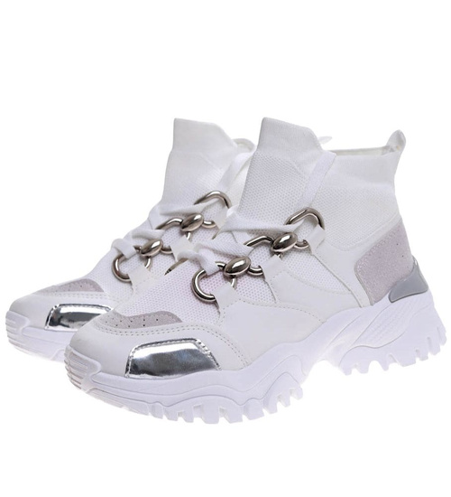 Wysokie białe buty sportowe damskie /D9-2 13092 T396/