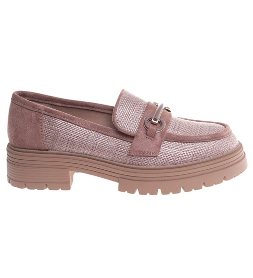 Półbuty loafersy damskie na platformie Khaki /K3-2 18619 W142/
