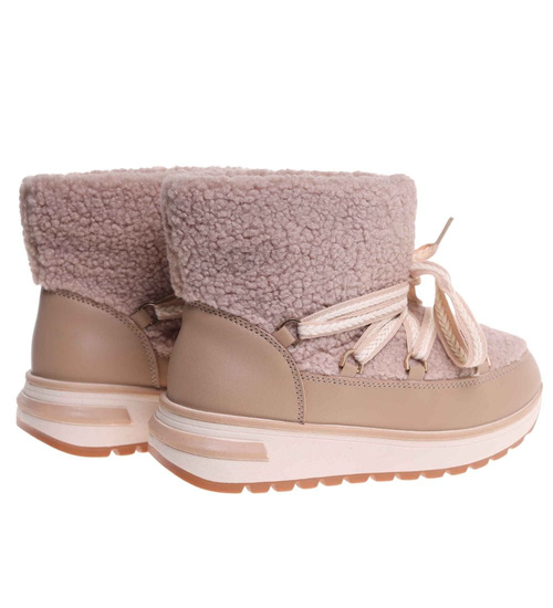 Zimowe botki śniegowce z futerkiem Khaki /F6-2 18538 W341/