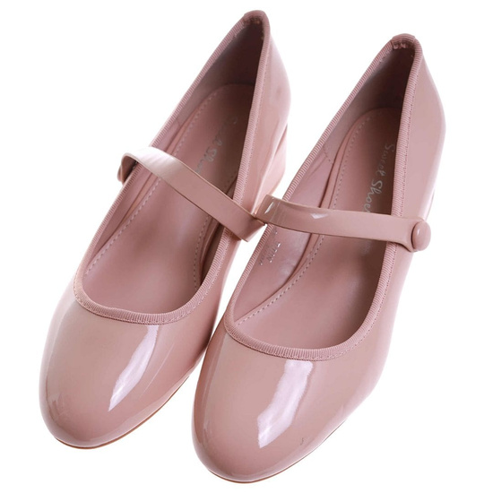 Ciemno beżowe czółenka z paskiem na niskim obcasie /E8-2 17730 W182/