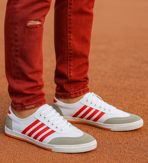 Białe materiałowe trampki halówki męskie sznurowane /B1-1 17457 T139/