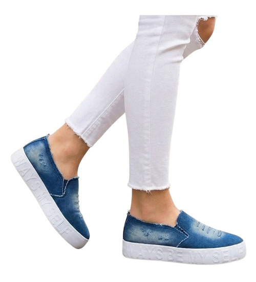 Wsuwane granatowe trampki na platformie /G8-3 18080 T18-5/