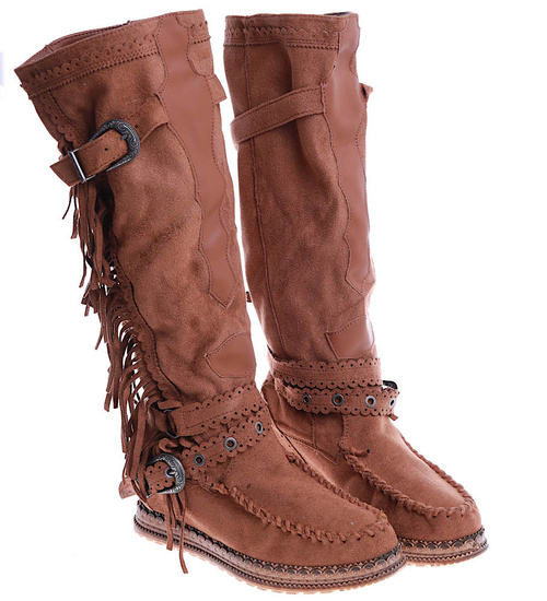 Karmelowe kozaki boho na ukrytym koturnie /G5-3 14845 T331/