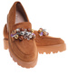 Karmelowe półbuty loafersy na platformie z kamieniami /B6-2 18484 T203/