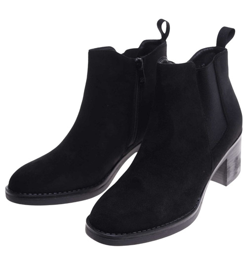 Czarne zamszowe botki lekko ocieplane /G1-3 18233 W492/