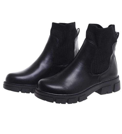 Czarne elastyczne dziewczęce botki ocieplane /E6-2 18339 T3/