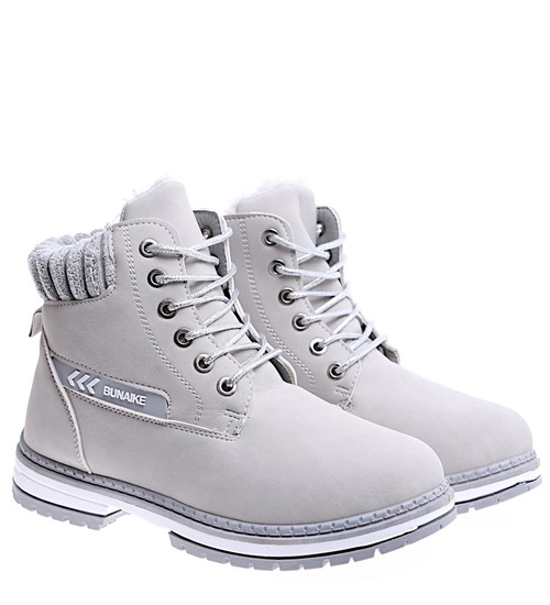 Ocieplane jasno szare trapery botki damskie /E3-1 15360 S595/