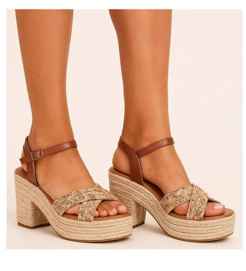 Sandały damskie na koturnie i platformie Espadryle /F9-3 17912 G287/